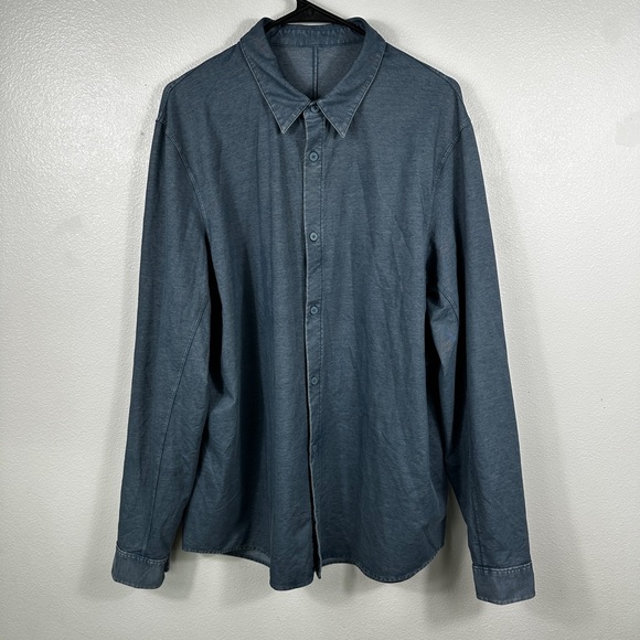 Lululemon Commission Long Sleeve Button Up Shirt River Blue Enzyme Dye Size XL